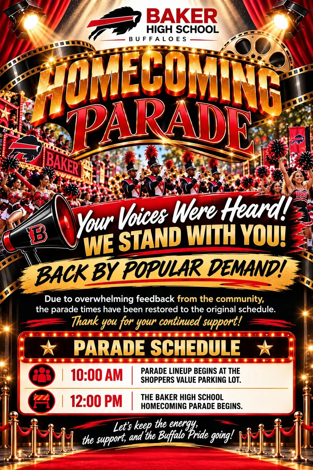 Flyer for updated BHS Homecoming Parade